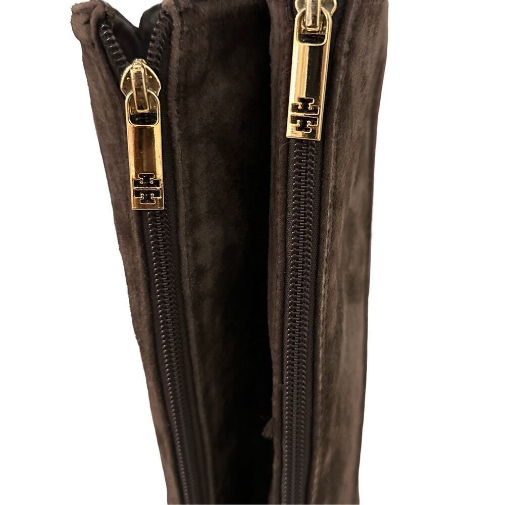 Tory Burch Irene chocolate brown suede with gold hardware design equestrian ridi - Picture 7 of 16